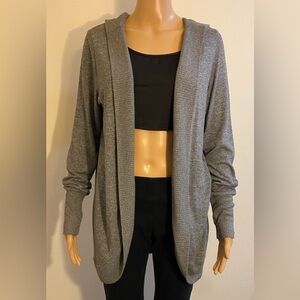 Women Grayson / Threads Gray Long Sleeve Hooded Rounded Open Front Cardigan